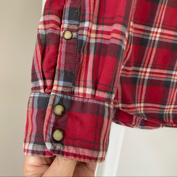 JACHS Girlfriend "Bea" Plaid Flannel Western Shirt w Pearl Snaps + MEASUREMENTS - Picture 4 of 11